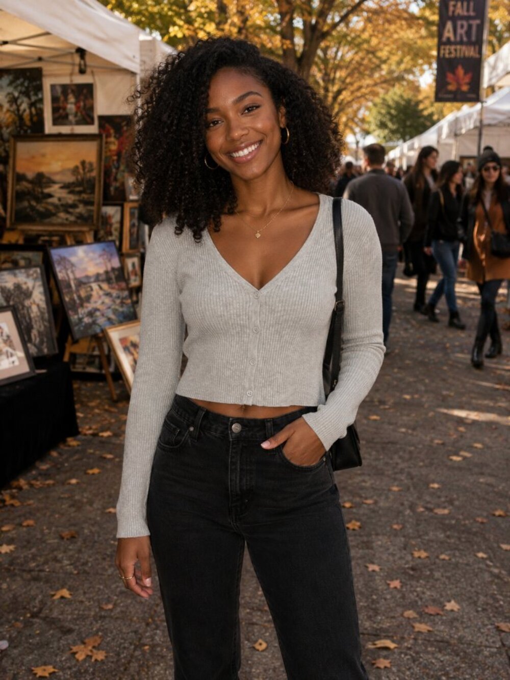 Brandy Melville V-Neck Ribbed Cropped Long Sleeve Sweater - Gray - One Size